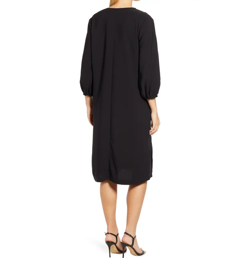 노드스트롬 Nordstrom V-Neck Blouson Sleeve Dress_BLACK