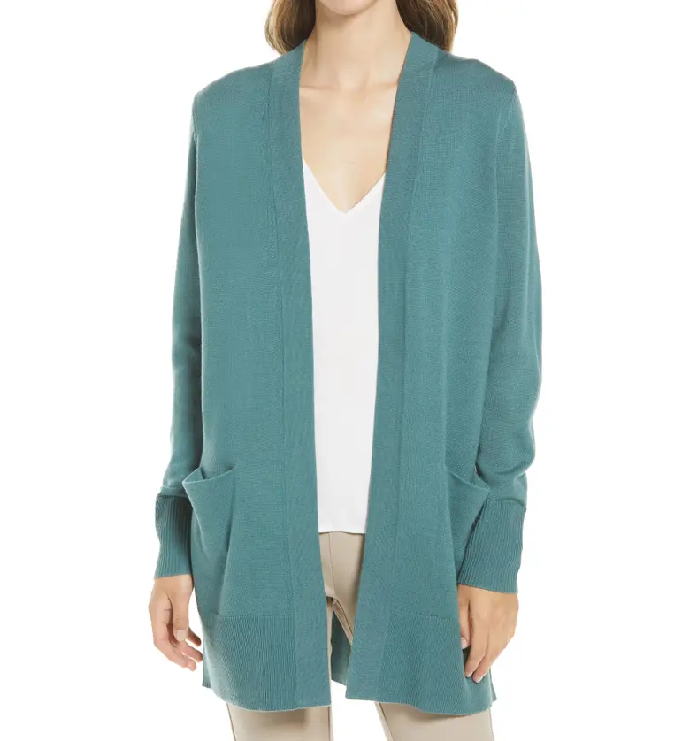 Nordstrom Everyday Open Front Cardigan_TEAL TITANIC