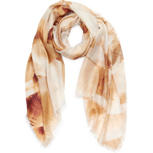 노드스트롬 Nordstrom Eyelash Trim Print Cashmere & Silk Wrap_TAN FANNING DOTS