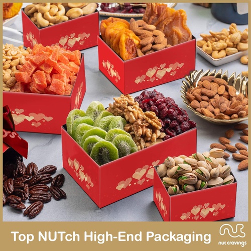  Nut Cravings Gourmet Dried Fruit & Nut Gift Basket, Red Tower (12 Mix) - Easter Food Arrangement Platter, Care Package Variety, Prime Birthday Assortment, Healthy Kosher Snack Box for Women, Me