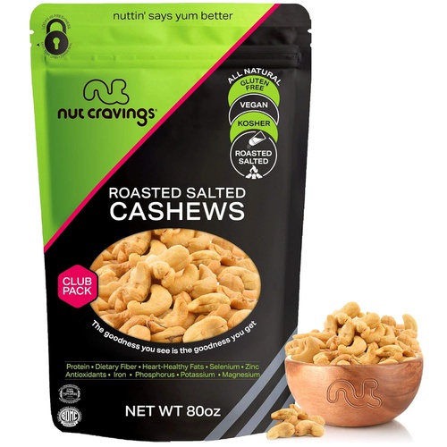  Nut Cravings Roasted Cashews Slightly Salted - Jumbo, Whole (80oz - 5 Pound) Packed Fresh in Resealble Bag - Nut Trail Mix Snack - Healthy Protien Food, All Natural, Keto Friendly, Vegan, Koshe