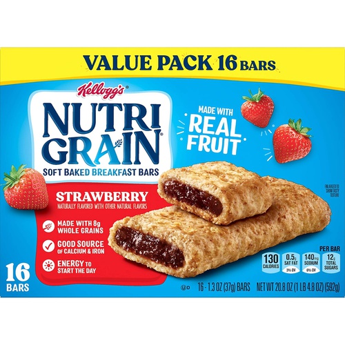  Kelloggs Nutri-Grain, Soft Baked Breakfast Bars, Strawberry, Made with Whole Grain, Value Pack, 20.8 oz (Pack of 3)