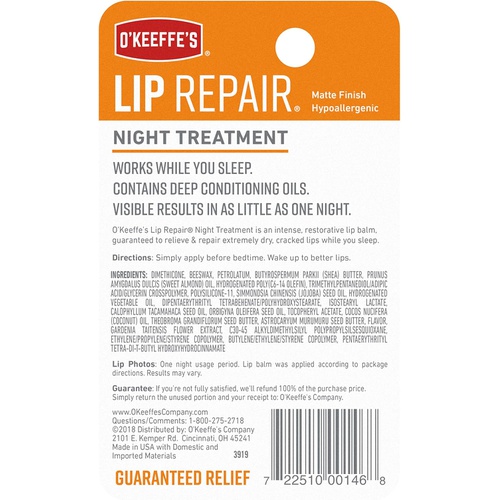  OKeeffes Lip Repair Night Treatment Lip Balm .25oz Jar