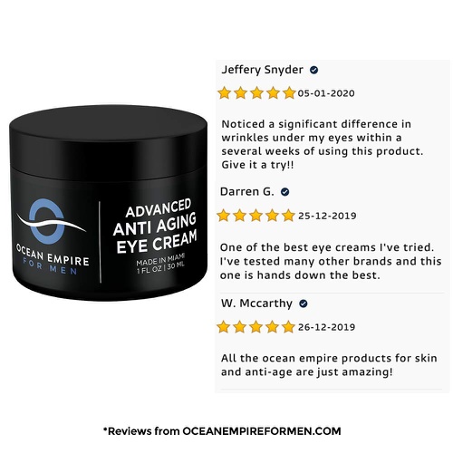  OCEAN EMPIRE Advanced Mens Eye Cream - Made in USA - Anti Aging Cream for Wrinkles, Dark Under Eye Circles, Eye Bags & Puffiness | Anti-Age Effect Under Eye Cream for Men with Natural Ingredien