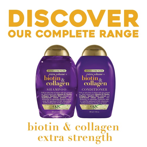  OGX Thick & Full + Biotin & Collagen Extra Strength Volumizing Shampoo with Vitamin B7 & Hydrolyzed Wheat Protein for Fine Hair. Sulfate-Free Surfactants for Thicker, Fuller Hair,