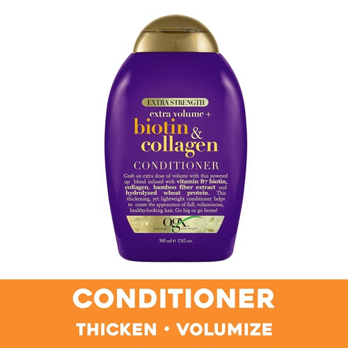  OGX Thick & Full + Biotin & Collagen Extra Strength Volumizing Shampoo with Vitamin B7 & Hydrolyzed Wheat Protein for Fine Hair. Sulfate-Free Surfactants for Thicker, Fuller Hair,