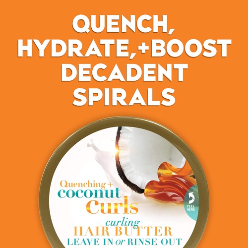 OGX Quenching + Coconut Curls Curling Hair Butter, Deep Moisture Leave-In Hair Mask & Treatment with Coconut Oil, Citrus Oil & Honey, Paraben-Free and Sulfated-Surfactants Free, 6.