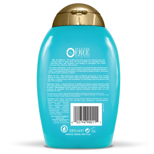 OGX Extra Strength Hydrate & Repair + Argan Oil of Morocco Conditioner for Dry, Damaged Hair, Cold-Pressed Argan Oil to Moisturize Hair, Paraben-Free, Sulfate-Free Surfactants, 13