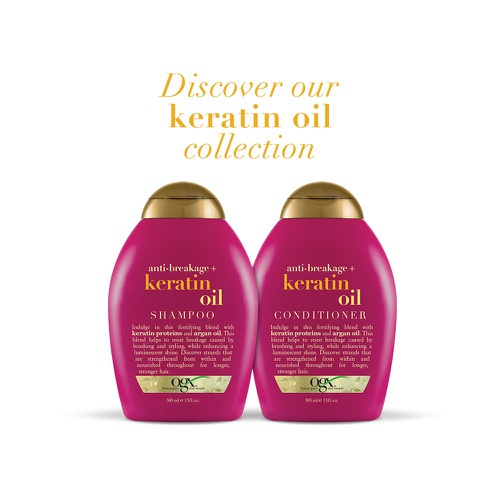  OGX Anti-Breakage + Keratin Oil Fortifying Anti-Frizz Conditioner for Damaged Hair & Split Ends, with Keratin Proteins & Argan Oil, Paraben-Free, Sulfate-Free Surfactants, 13 fl oz
