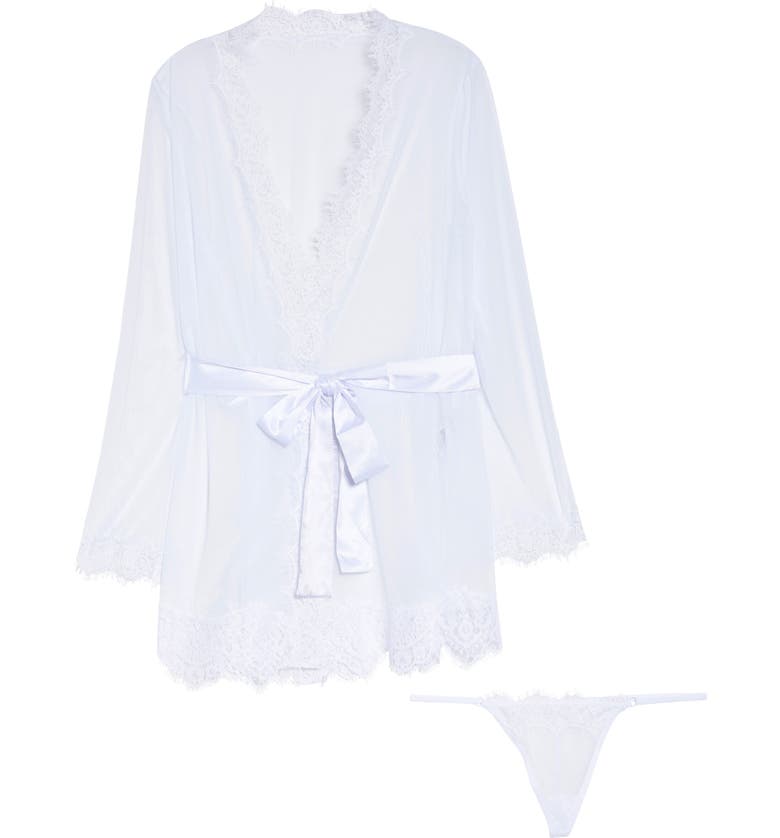  Oh La La Cheri Lace Trim Mesh Robe & G-String Set_White