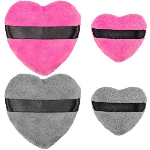 OIIKI 4PCS Makeup Blendiful Puffs, Cotton Powder Puff, Makeup Tool Beauty Sponges Blender Cleanser, in Love Shape with Strap, for Cosmetic (Gray+White+Rose+Black)
