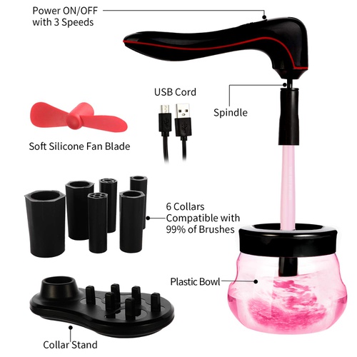  ONFAON Electric Makeup Brush Cleaner Kit, Portable USB Automatic Brush Dryer Spinner Machine, Mini Handhold Powerful Fan & Premium Makeup Brush Clean Tool Set with 3 Adjustable Speeds (Bl