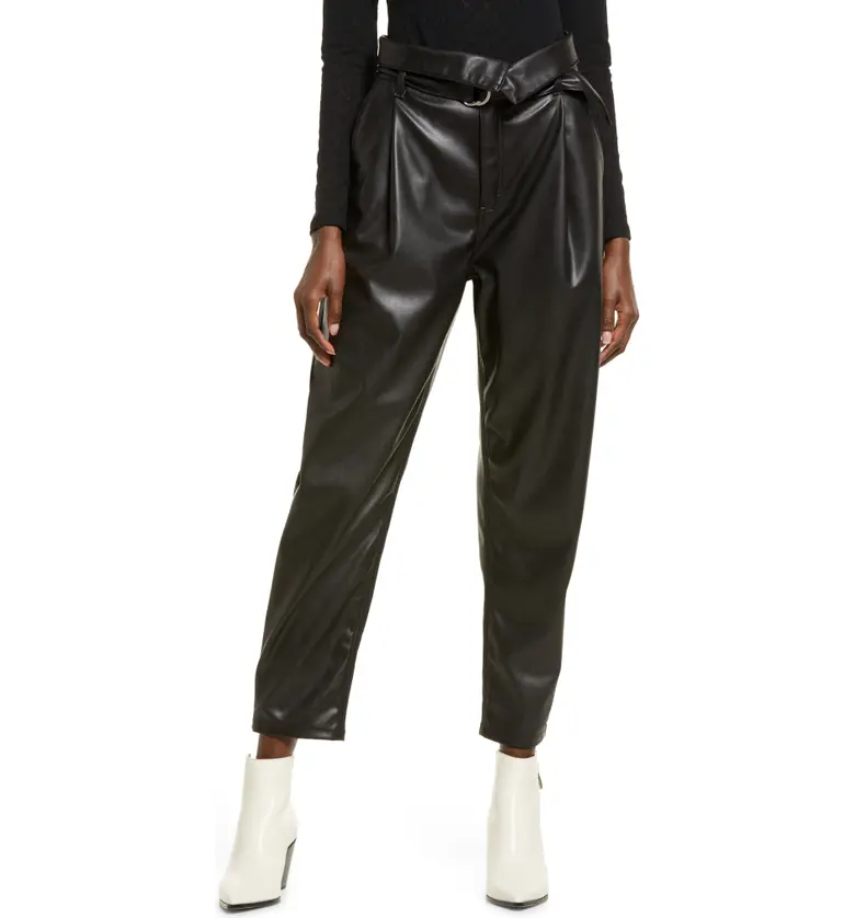 Open Edit Faux Leather Trousers_BLACK