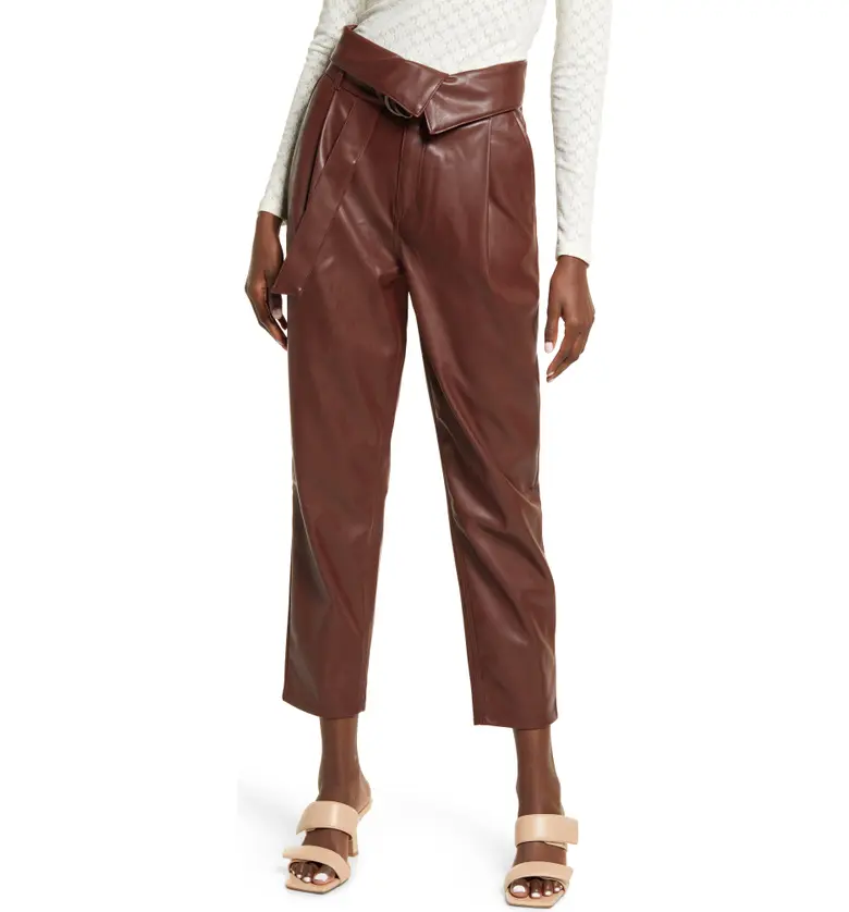 Open Edit Faux Leather Trousers_BROWN CHOCOLATE