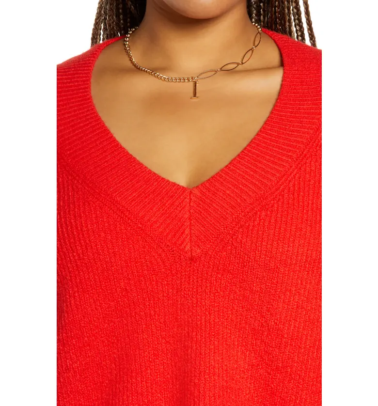  Open Edit Rib Crop V-Neck Sweater_RED BLOOM