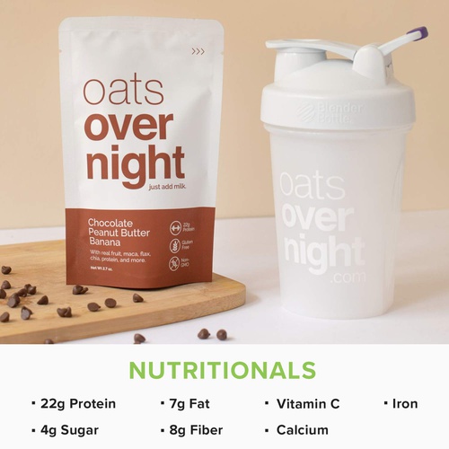 Oats Overnight - Chocolate Peanut Butter Banana (8 Pack) High Protein, Low Sugar Meal Replacement Breakfast Shake - Gluten Free, High Fiber, Non GMOOatmeal(2.7oz per pack)