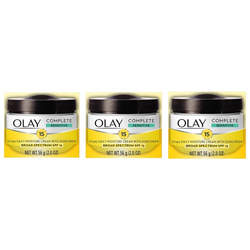  Face Moisturizer by Olay, Complete All Day Moisture Face Cream with Sunscreen, SPF 15, Sensitive Skin, 2.0 fl. oz. (Pack of 3)