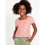 Short-Sleeve Textured Knit Side-Ruched Top for Girls