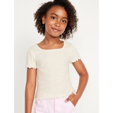 Short-Sleeve Textured Knit Side-Ruched Top for Girls