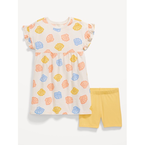 올드네이비 Printed Flutter-Sleeve Dress and Biker Shorts Set for Toddler Girls