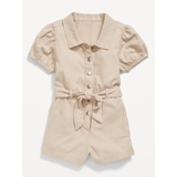 Puff-Sleeve Tie-Front Utility Romper for Toddler Girls Hot Deal