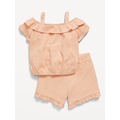 Off-The-Shoulder Ruffled Top and Shorts Set for Toddler Girls Hot Deal