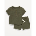Unisex Short-Sleeve Pocket T-Shirt and Pull-On Shorts Set for Baby
