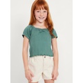 Puff-Sleeve Textured Sweetheart-Neck Top for Girls Hot Deal