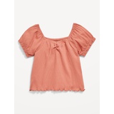 Puff-Sleeve Textured Sweetheart-Neck Top for Girls Hot Deal