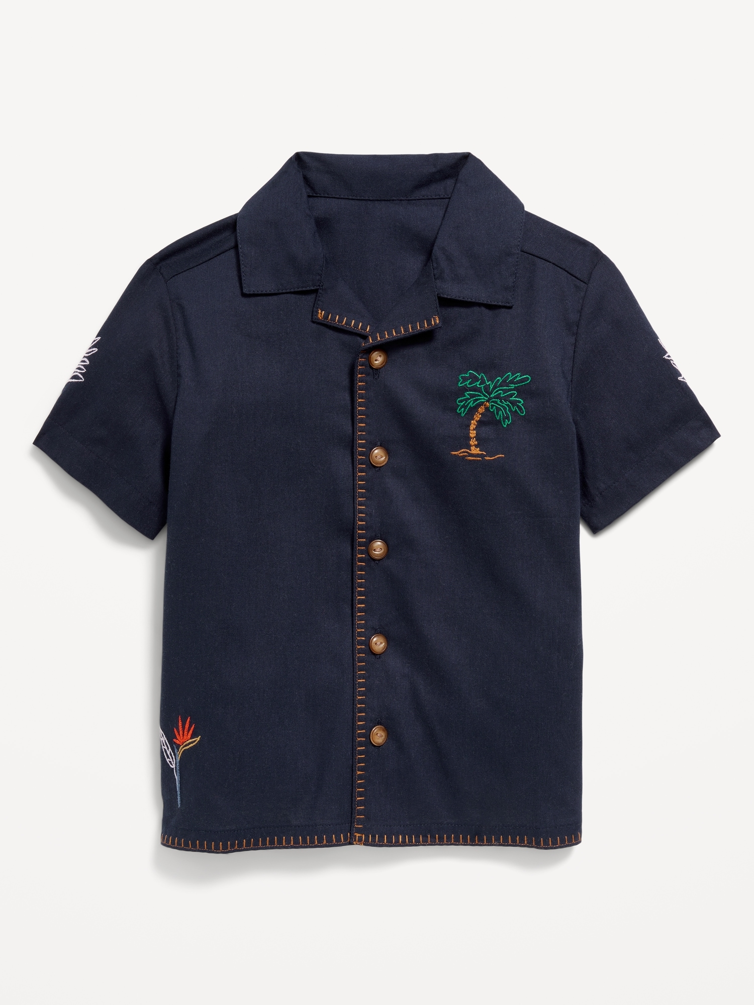 Short-Sleeve Embroidered Camp Shirt for Toddler Boys Hot Deal