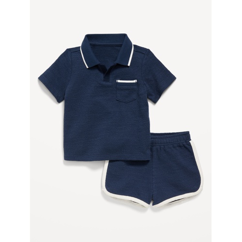올드네이비 Textured-Knit Collared Pocket Shirt and Shorts Set for Baby Hot Deal