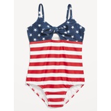 Printed Americana Tie-Front One-Piece Swimsuit for Girls