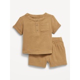 Double-Weave Henley Top and Shorts Set for Baby Hot Deal