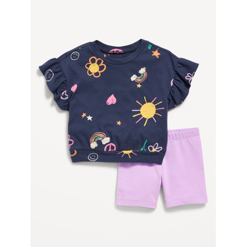 올드네이비 Printed Short-Sleeve Ruffle Top and Biker Shorts Set for Toddler Girls