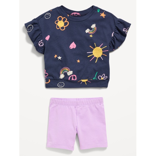 올드네이비 Printed Short-Sleeve Ruffle Top and Biker Shorts Set for Toddler Girls