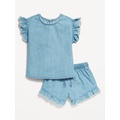Ruffle-Trim Chambray Top and Shorts Set for Toddler Girls Hot Deal