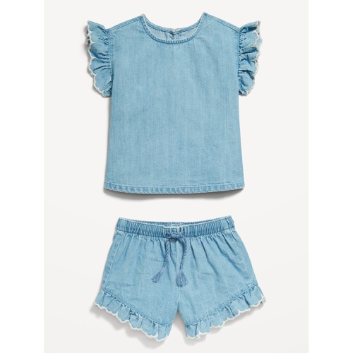 올드네이비 Ruffle-Trim Chambray Top and Shorts Set for Toddler Girls Hot Deal