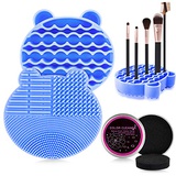 Makeup Brush Cleaning Mat, Omew 2 in 1 Silicone Brush Cleaner Tray Brushes Drying Rack Holder with Quick Color Removal Cleaner Sponge Portable Cosmetic Brush Dryer Pad Washing Tool