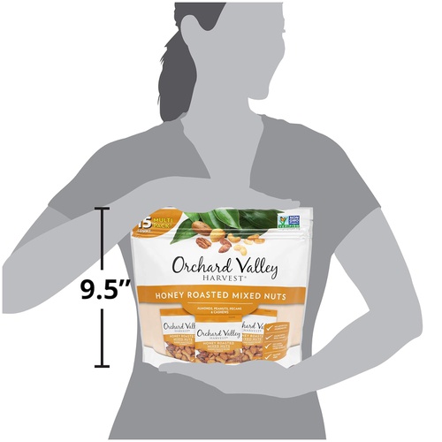  ORCHARD VALLEY HARVEST Honey Roasted Mixed Nuts, 1 oz (Pack of 15), Non-GMO, No Artificial Ingredients