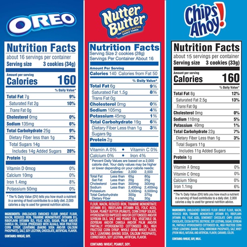  Oreo (ORMT9) OREO, CHIPS AHOY! & Nutter Butter Cookie Variety Pack, Family Size, 3 Packs
