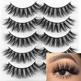 Outopen 3D Mink False Eyelashes Full Strips Thick Cross Long Lashes Wispy Fluffy Eye Makeup Tools 5 Pairs (Q6)