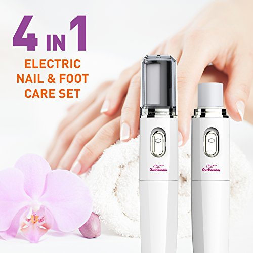  Own Harmony Electric Nail File Kit & Callus Remover (4 in 1) Best Pedicure Tools to Polish Nails - Perfect Manicure & Pedi Foot Care Set - Professional Electronic Polisher and Shine Buffer - T