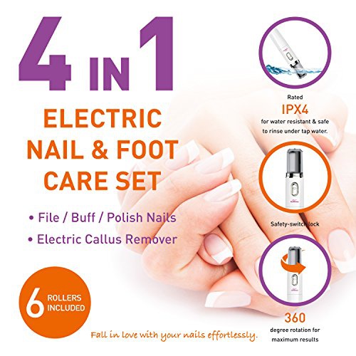  Own Harmony Electric Nail File Kit & Callus Remover (4 in 1) Best Pedicure Tools to Polish Nails - Perfect Manicure & Pedi Foot Care Set - Professional Electronic Polisher and Shine Buffer - T