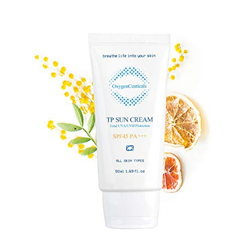 Daily Moisturizer with Sunscreen for All Skin Types, Broad-spectrum UVA and UVB protection, OxygenCeuticals TP Sun Cream SPF 45 , 1.69 oz, physical & chemical sunblock