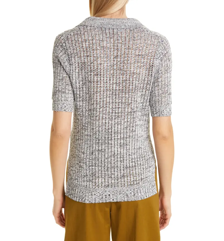  Proenza Schouler White Label Short Sleeve Silk & Cotton Blend Polo Sweater_ECRU