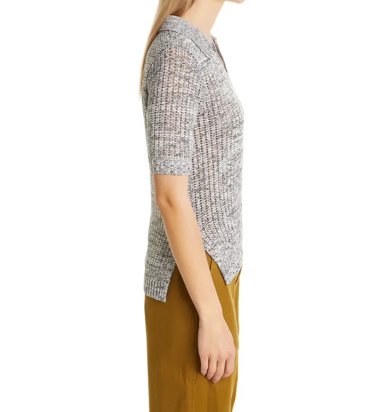  Proenza Schouler White Label Short Sleeve Silk & Cotton Blend Polo Sweater_ECRU