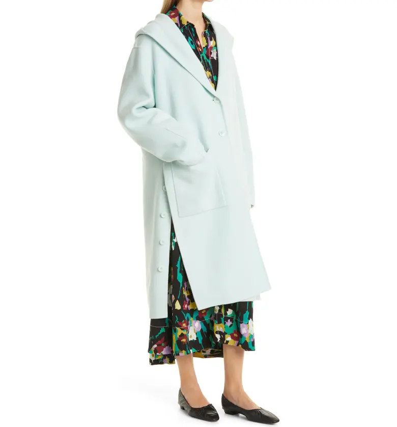  Proenza Schouler White Label Hooded Virgin Wool & Cashmere Blend Double Face Coat_AQUA