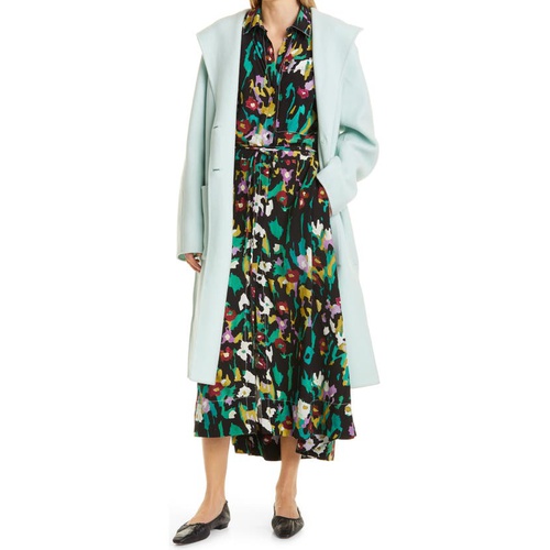  Proenza Schouler White Label Hooded Virgin Wool & Cashmere Blend Double Face Coat_AQUA