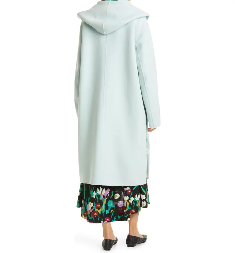  Proenza Schouler White Label Hooded Virgin Wool & Cashmere Blend Double Face Coat_AQUA