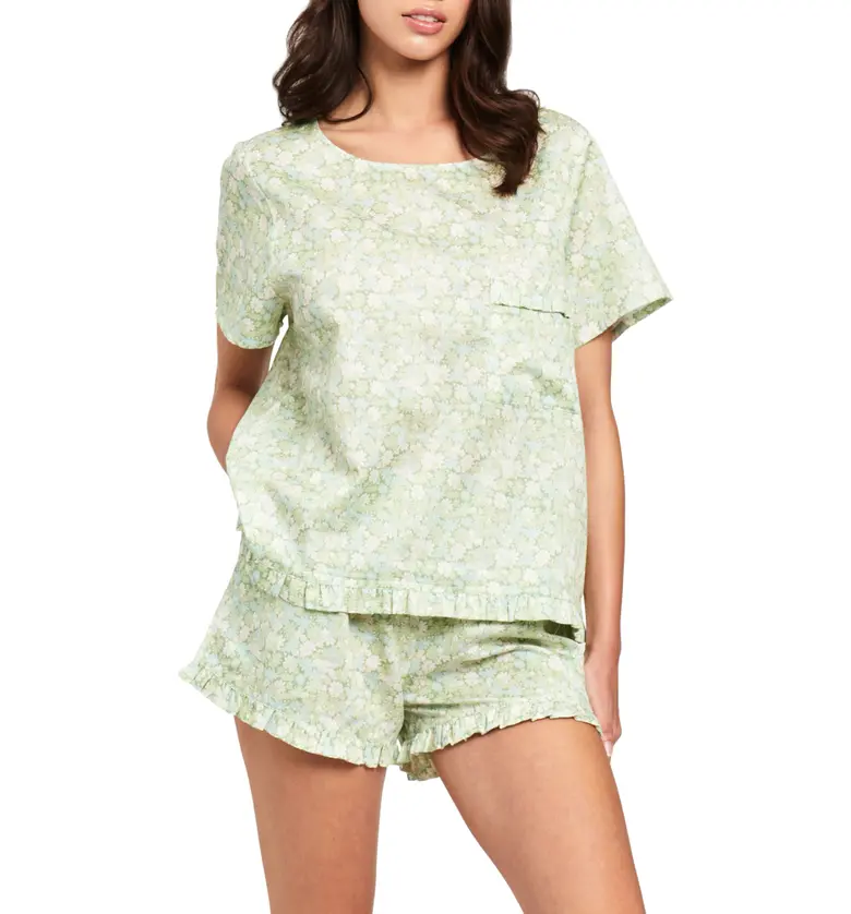 Project REM Floral Cotton Sateen Short Pajamas_GREEN